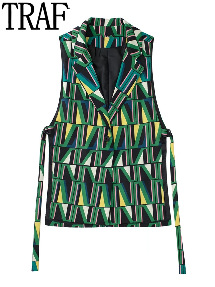 

Жилет женский длинный с принтом, без рукавов, на пуговицах