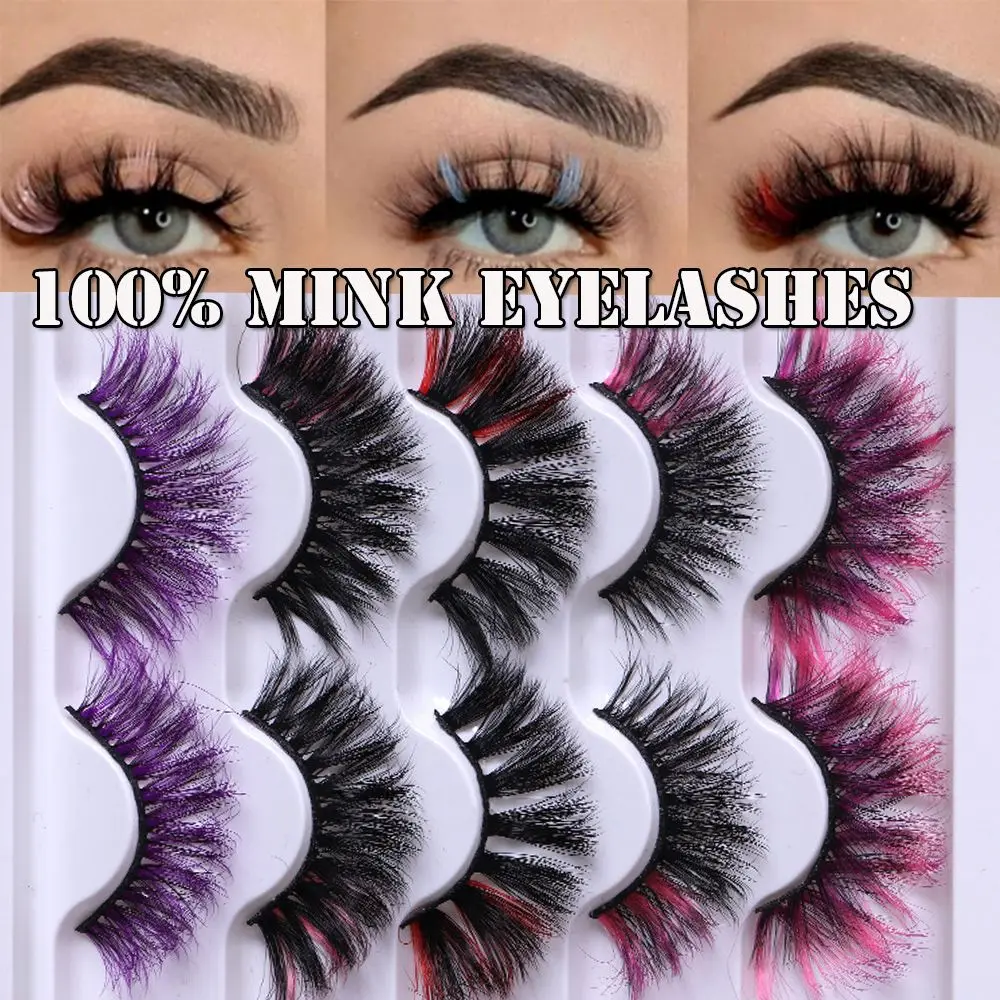 

5 пар ручной работы розовые синие Красные Белые Пушистые Разноцветные 100% норковые ресницы 3D норковые накладные ресницы цветные яркие