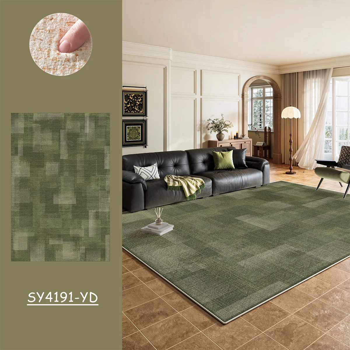 Фото Retro Style Green Carpets For Living Room Large Area Bedroom Fluffy Soft Lounge Cloakroom Floor Mat 거실 카페트 Alfombra Salón Grande №3