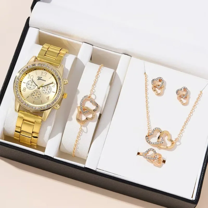 5 шт./компл. женские часы со стразами роскошные наручные с большими цифрами и