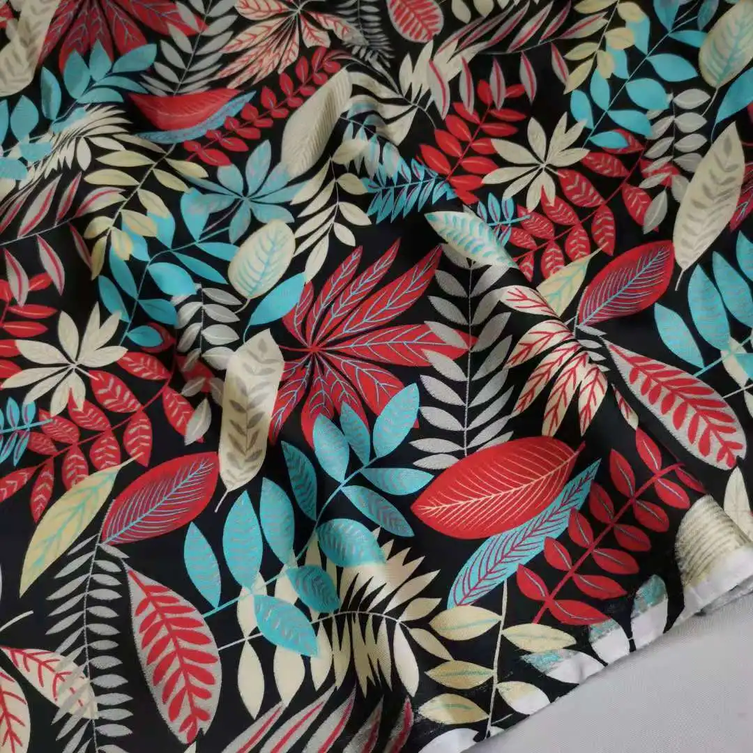 Holiday Flowers Hawaii Banana Leaf Print Satin Material Lining Polyester Charmeuse | Fabric