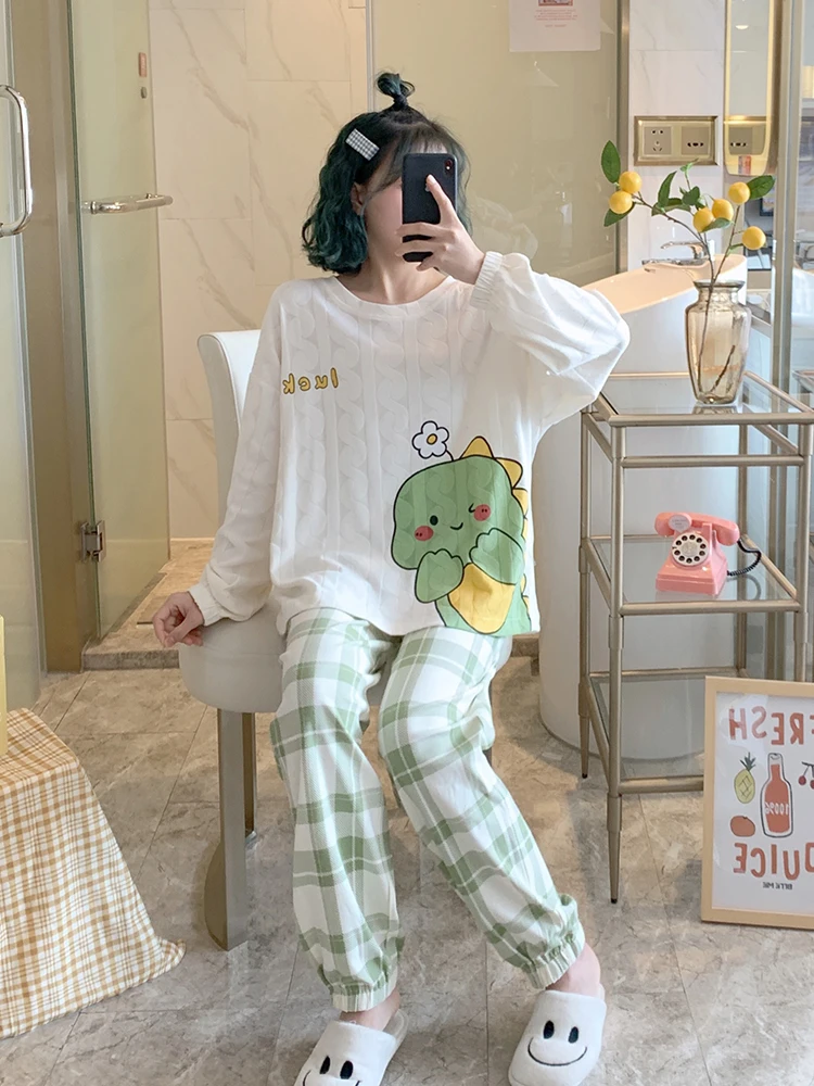 Пижамы женские весенне-осенние новые из чистого хлопка с длинными рукавами