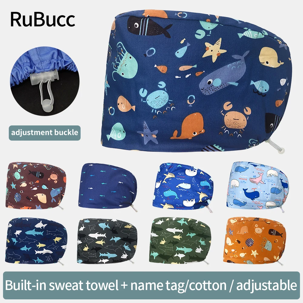 

Cartoon Printed Medical Accessories 100% Cotton Lady Nurse Hat Adjustable Scrub Beauty Salon Pet Clinic Nursing Caps Laboratory