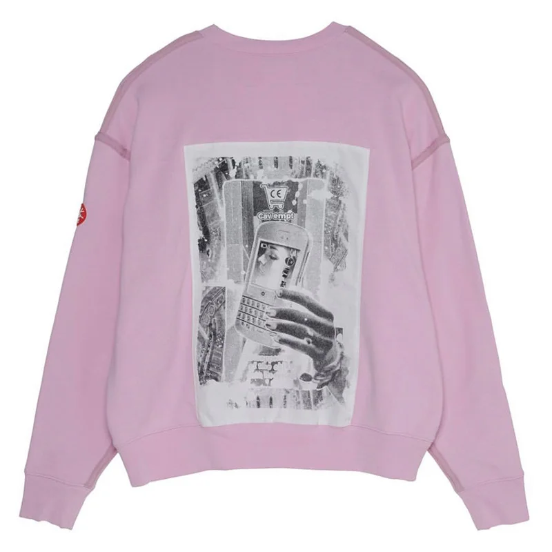 

CAVEMPT CE CAV EMPT 20SS Washing C.E Pink Ghost Hand Pasting Cloth Round Neck Long Sleeve Men's And Women's Sweater