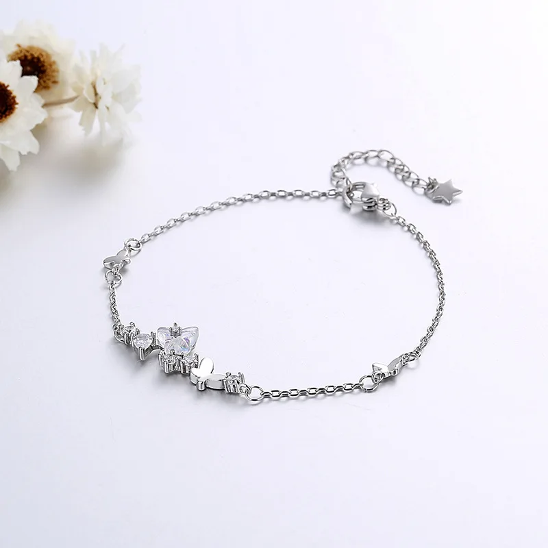 Серебряная цепочка из звеньев циркониевый браслет с бабочкой для женщин и
