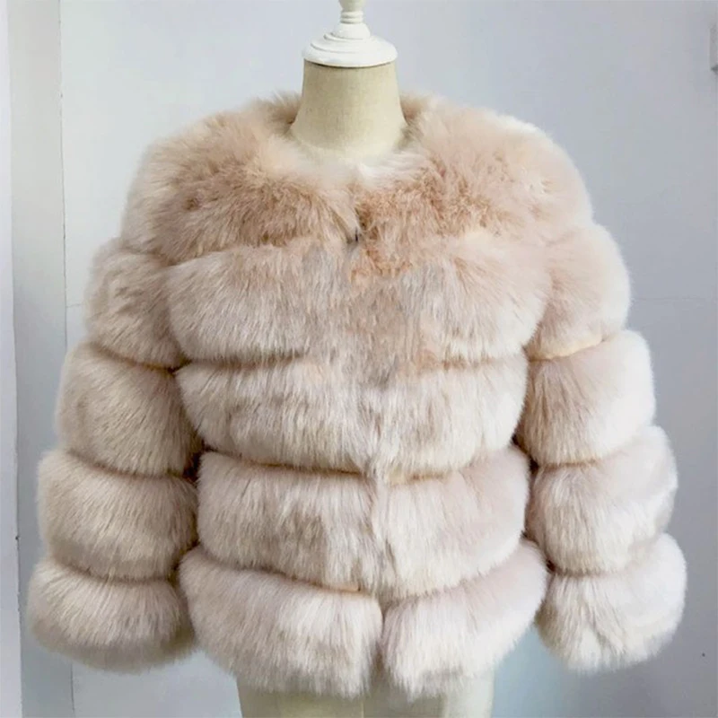 Luxury Winter Fashion Women Faux Fur Coat Female White Elegant Fluffy Thick Warm Artificial Fox Fur Jacket Female Outerwear