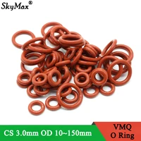 10pcs vmq o ring seal gasket thickness cs 3mm od 10 150mm silicone rubber insulated waterproof washer round shape nontoxi red