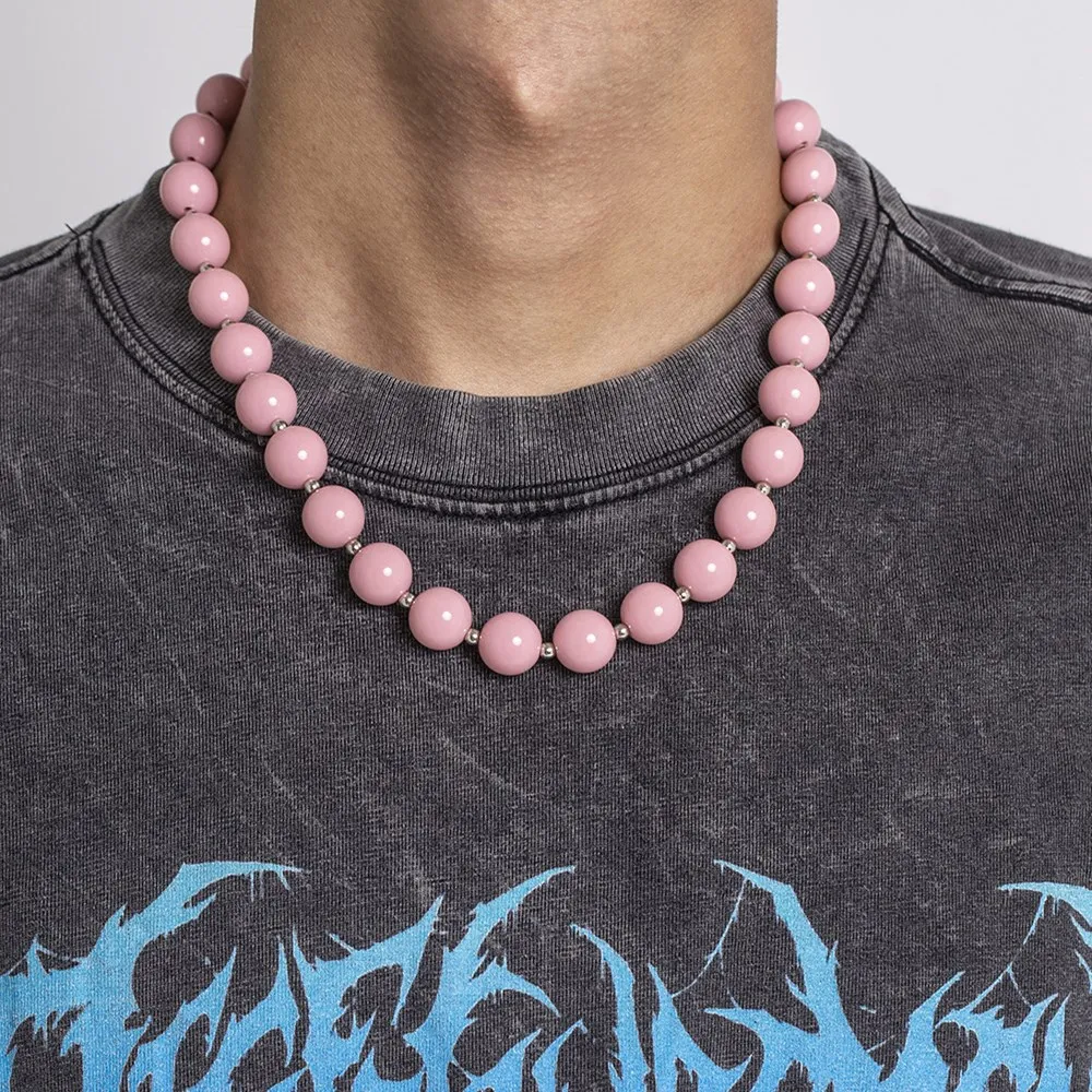 

Personality Chunky Beads Necklace for Men Women 2022 Fashion Pink Acrylic Beaded Choker Collar Party Y2K Statement Jewelry Gift