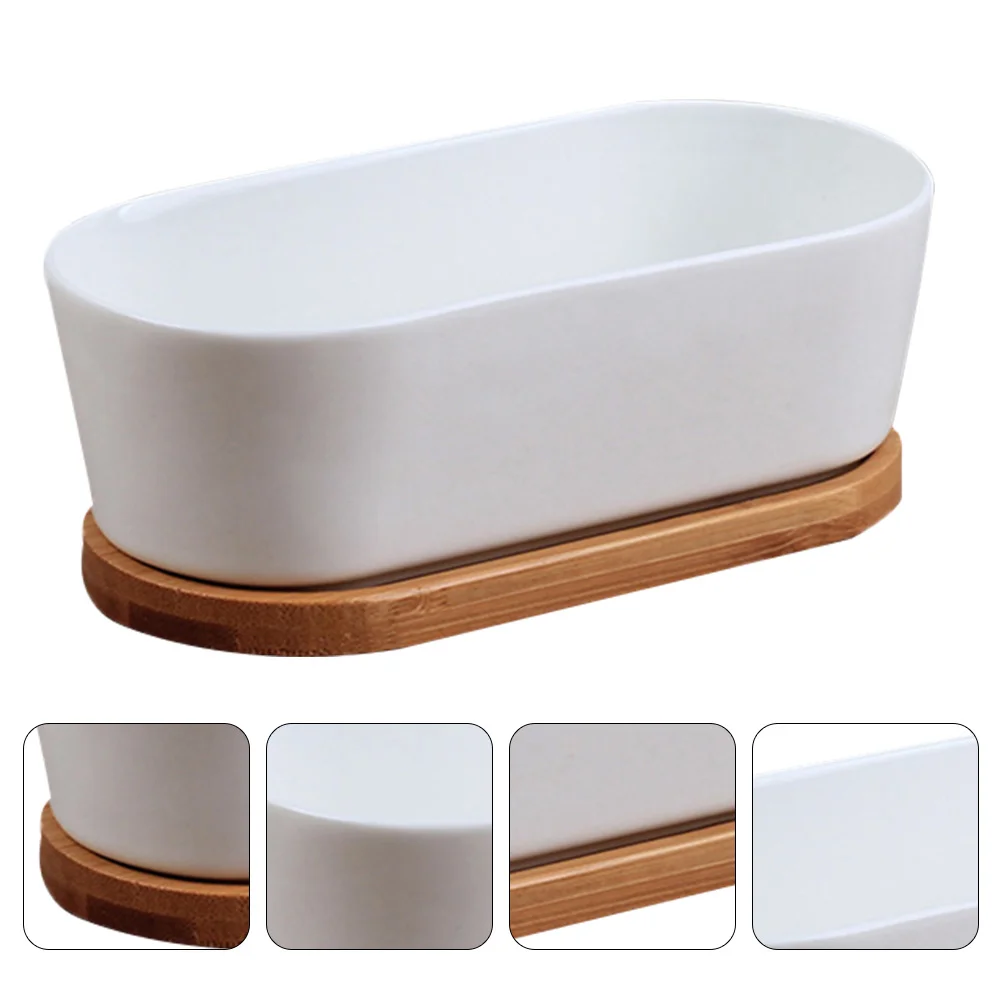 

2pcs Ceramic Succulent Rectangular Bonsai Planter Containers Pot