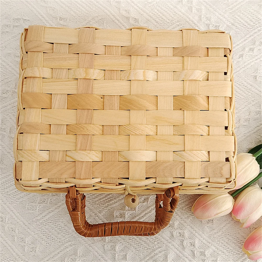

Fully Hand-woven Packing Box Rattan Suitcase Snack Bread Basket Gift Box Cosmetic Storage Box Storage Basket Gift Box Wood Woven