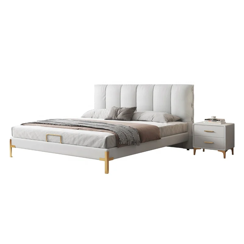

High Quality Light Luxury Modern Simple Leather Bed Bedroom Furniture Double 1.8m King Size Bed