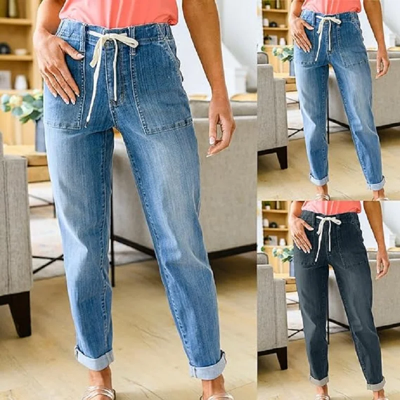 

Новые женские винтажные джинсовые брюки с поясом, Дизайнерские повседневные облегающие прямые джинсы с высокой талией, весенние эластичные брюки из окрашенной ткани в уличном стиле