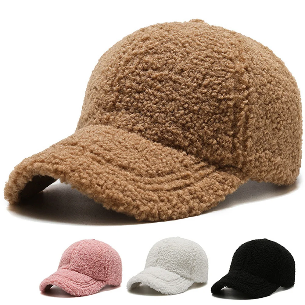 

Autumn Winter Baseball Cap Women Artificial Lamb Wool Hats Keep Warm Caps Plush Baseball Caps Spring Baseball Cap Solid Sunshade
