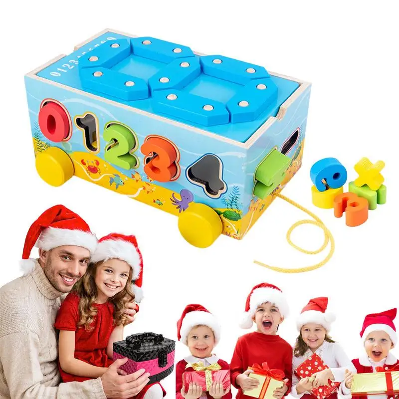 

Детские игрушки-сортировщики в форме цифр, деревянные игрушки, вытягивающиеся вдоль автомобиля в форме сортировщика, подходящие блоки в коробке, Интеллектуальный обучающий Монтессори