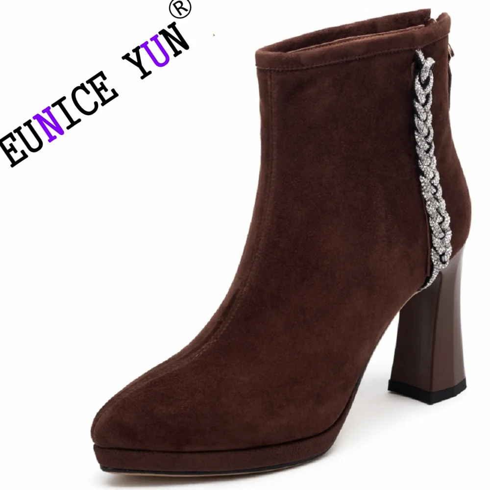 Женские ботильоны на платформе и высоком каблуке из натуральной кожи Размеры 33-40