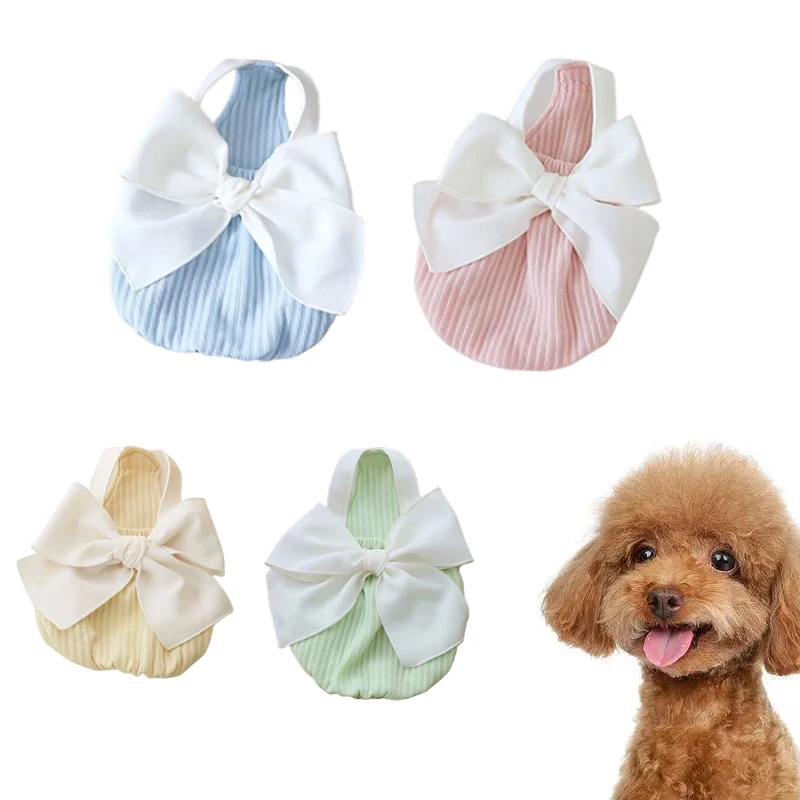 

2023 Summer Small Dog Bow Halter Tops Straps for Kitty Teddy Pomeranian Small Beeds Dogs Clothes Cute Thin Cool Pet Accessories