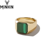 minhin square green crystal rings for women men gold color marble style stainless steel ring size 7 punk party jewelry gift