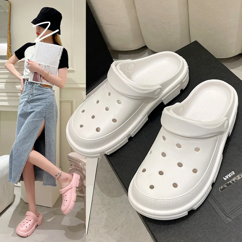 

New Nurse Hole Shoes Female Ins Tide Non-slip Soft Bottom Wear Cute Thick Bottom Summer Baotou Couple Sandals and Slippers Male