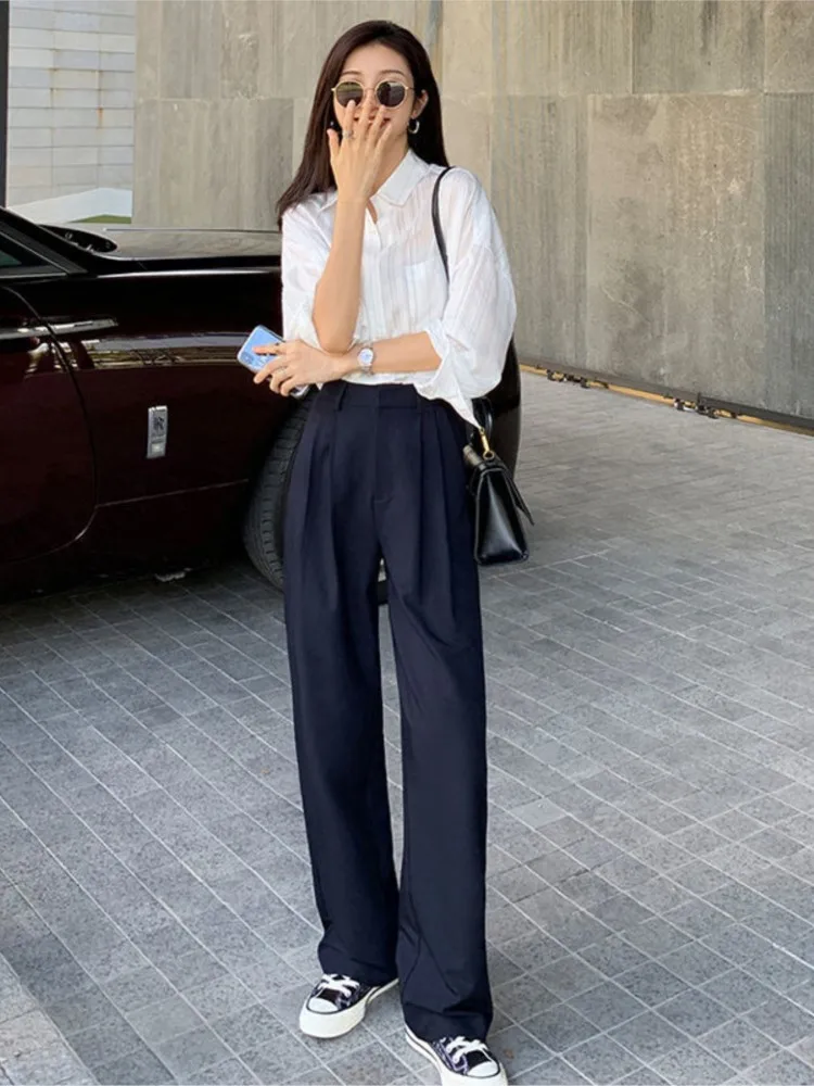 Брюки женские прямые с широкими штанинами винтажные коричневые повседневные