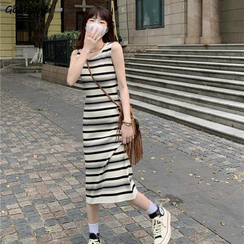 

Sleeveless Dress Women Simple Popular New Striped Korean Style College Summer Chic Leisure Straight Trendy Gentle Elegant Cozy