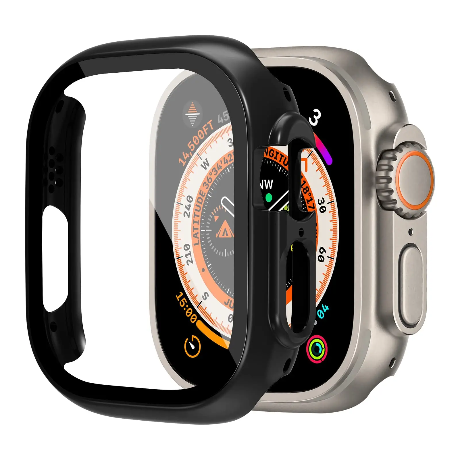 Фото Стекло + чехол для Apple Watch Ultra 2, чехол 49 мм, умные часы, ПК, бампер + защитная пленка для экрана, закаленная крышка, ремешок серии iwatch, аксессуары №3