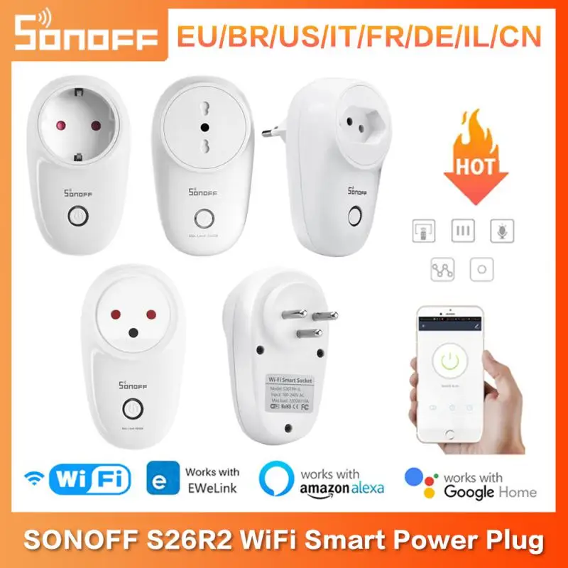 

SONOFF S26 R2 WiFi Smart Plug Switch EU/BR/US/IT/FR/DE/IL/CN Timer Wall Power Socket EWeLink Plugs Work With Alexa Google Home