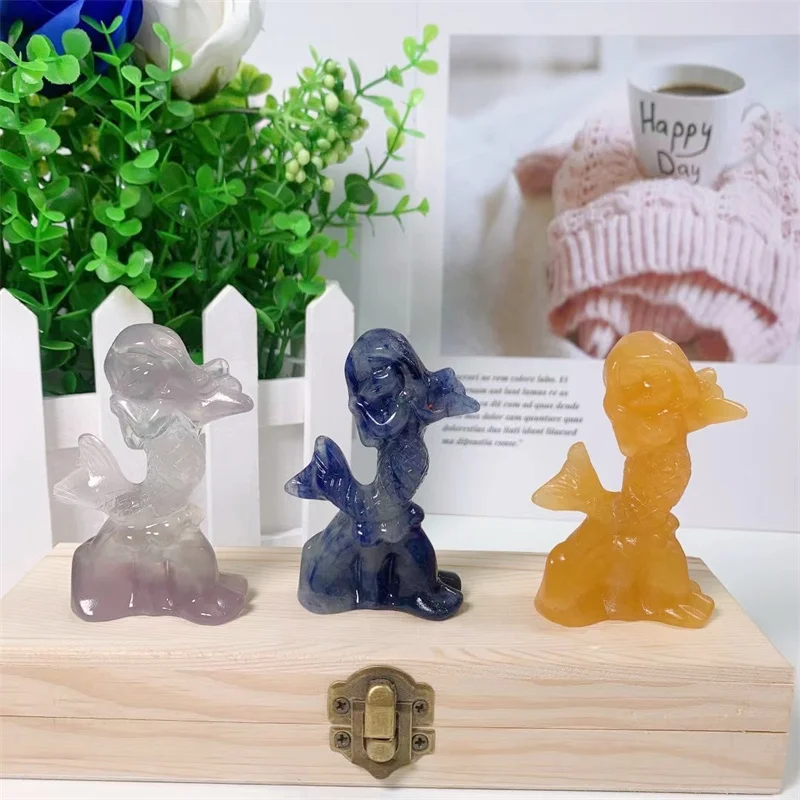 

7.5cm Natural Crystal Mermaid Cartoon Hand Carved Energy Reiki Home Decor Beautifully Healed Gifts 1pcs