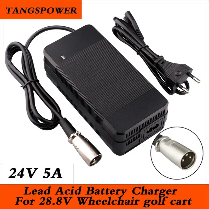 

TANGSPOWER 24V 5A Lead Acid Battery Charger For 28.8V Wheelchair Golf Cart E-Bike Charger Loader Charger With 3-Pin XLR