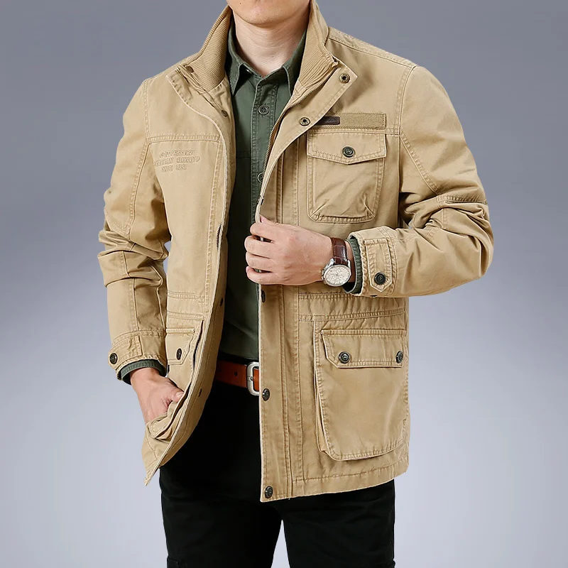 

Size 7XL Plus 8XL Military Jacket Men Spring Autumn 100% Cotton Multi-pocket Casual Tactical Jackets Khaki Male Chaqueta Hombre