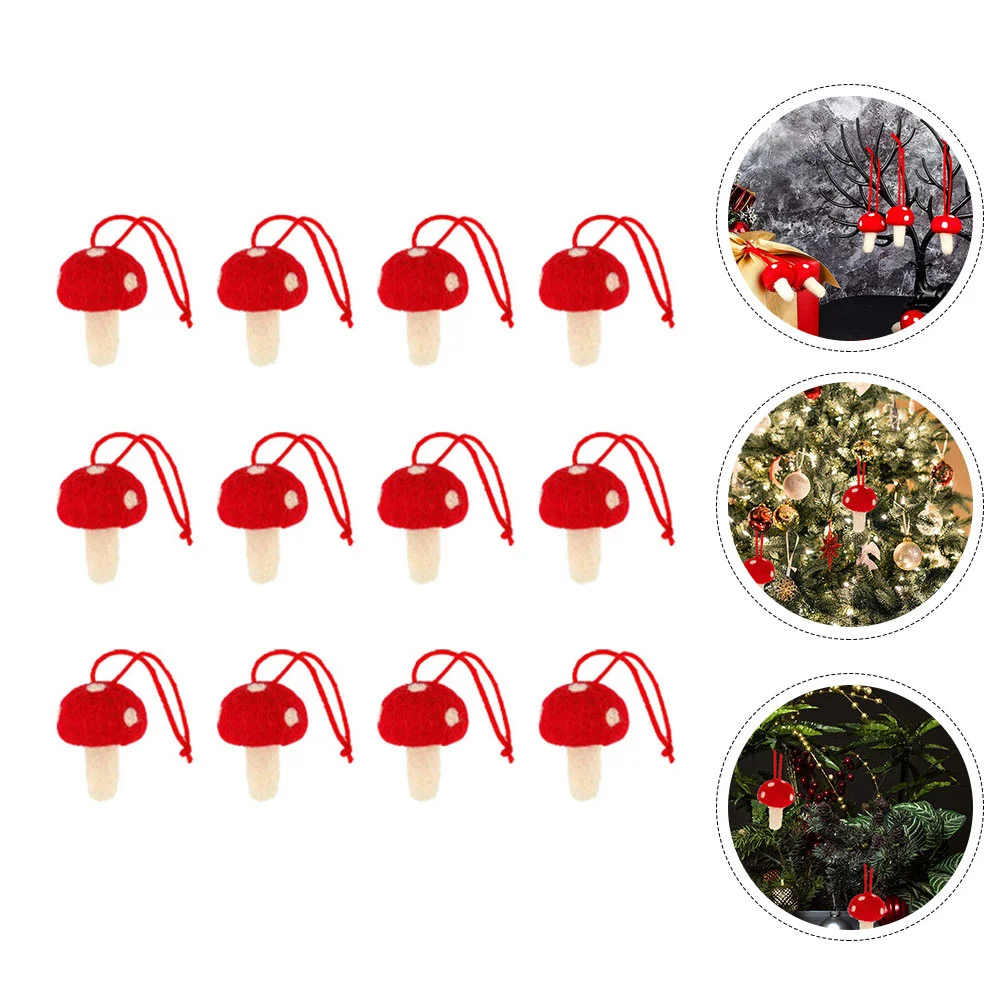 

12 Pcs Christmas Tree Pendant Red Mushroom Decors Felt Pendants Party Decorating Supplies Hanging Ornament Ornaments Fireplace