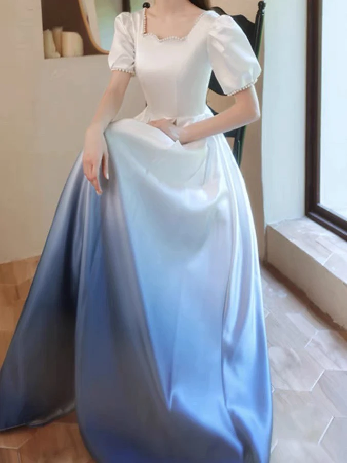  Богиня синий и белый градиент цвета показ подиума хора свадебное платье