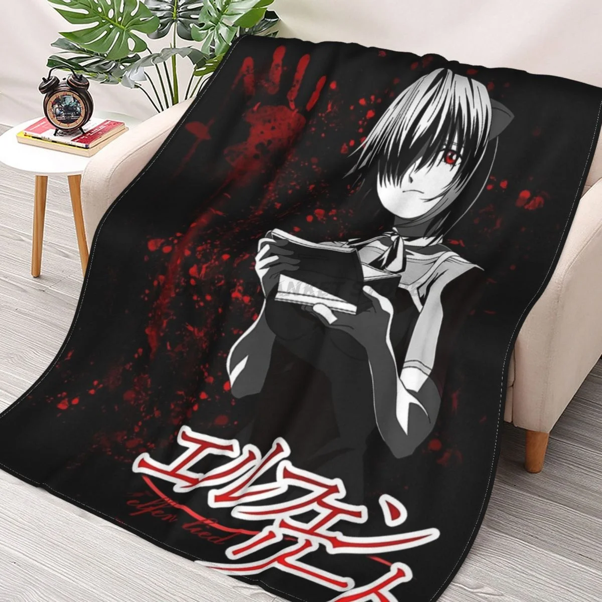 

Elfen Lied Throws Blankets Collage Flannel Ultra-Soft Warm picnic blanket bedspread on the bed
