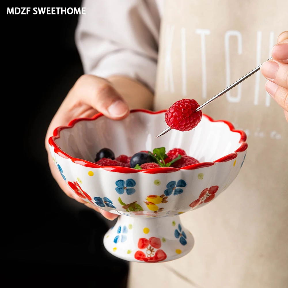 

200ml Ceramic Dessert Plate Ice Cream Ogurt Salad Plate Hand Painted Dessert Bowl Cone Holders Kitchen Accessories