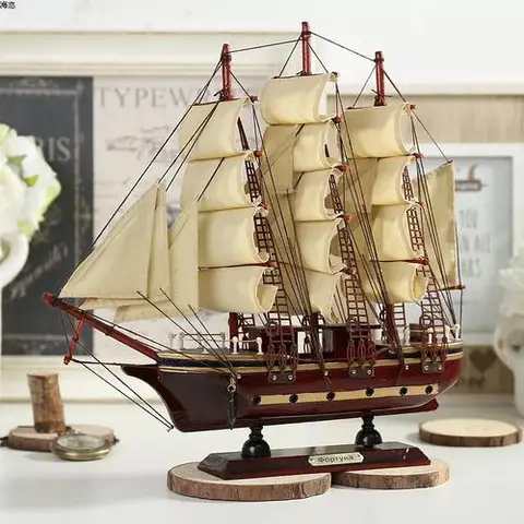 Средиземноморская модель деревянная модель парусника украшения из массива дерева, украшение для лодки, бара, домашнее украшение ручной работы