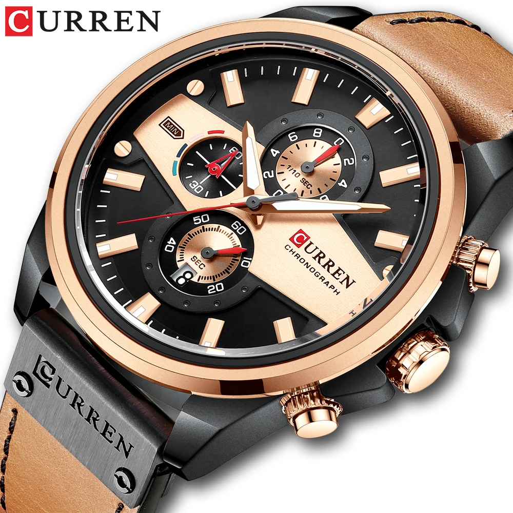 

CURREN Sport Casual Quartz Watch Fashion Wristatch For Men Luxury Leather Strap Chronograph Waterproof Date Male Clock Relogio