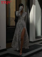 ttqv sexy zebra print women dresses bodycon long sleeve v neck midi dress elegant slim slit party dress for new year 2022
