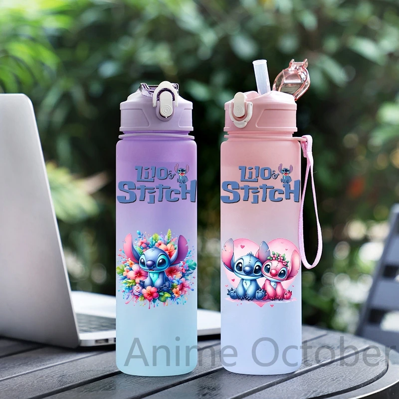 Water Bottle Disney Lilo Stitch Cartoon Large Capacity Drinking Cup Portable Outdoor Sports 750ML Children Kid Gift