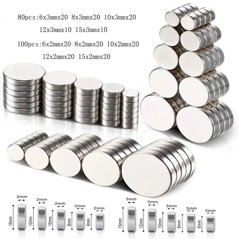 

6x2/8x2/10x2mm Super Strong Round Disc Shape Blocks Rare Earth Neodymium Magnets Fridge Crafts For Acoustic Field Electronics