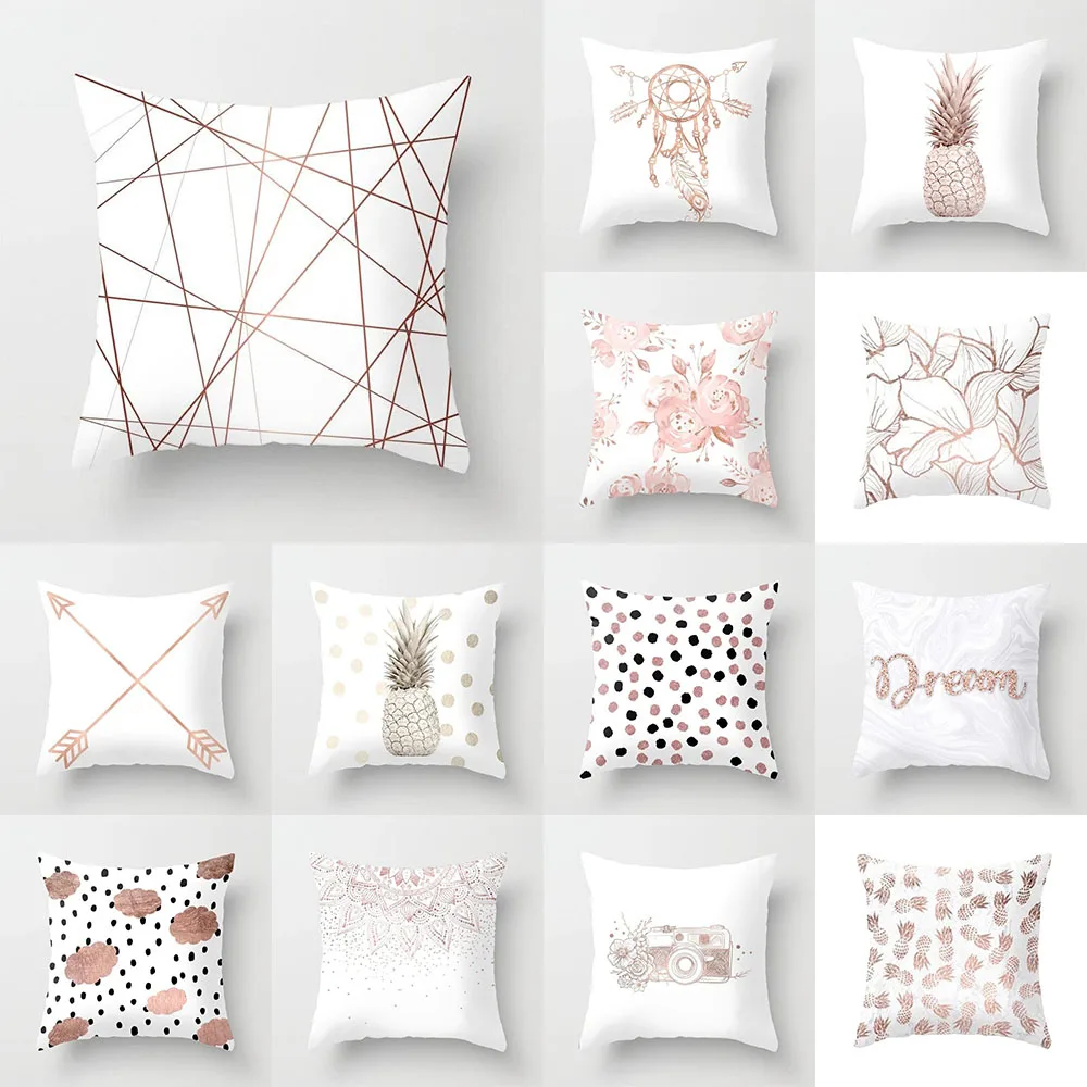 

Pink geometric printed pattern polyester cushion cover for home living room sofa bedroom decoration pillowcase