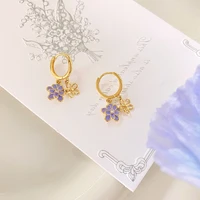 2022 new lilac purple earrings fashion temperament purple white flower ear buckle spring and summer original design earrings