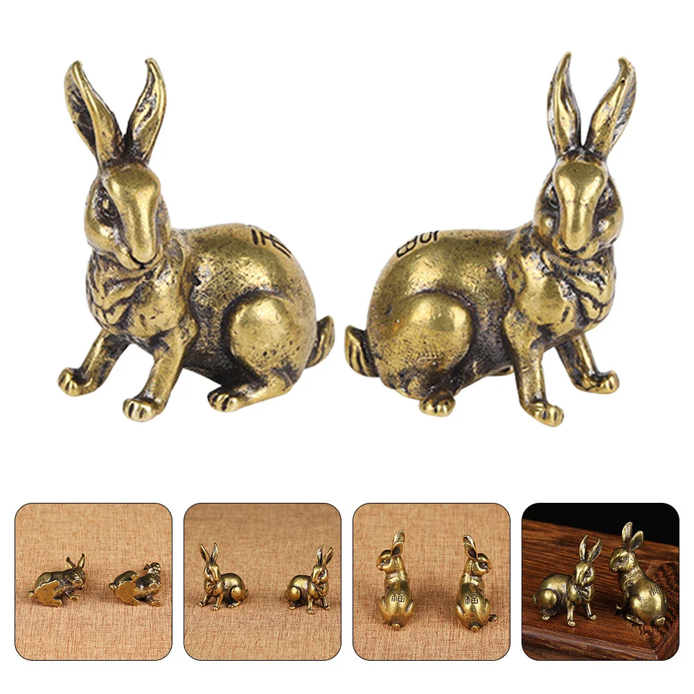 

Rabbit Statue Brass Chinese Figurine Animal Ornament Bunny Zodiac Minidecor Fengshui Sculpture Year Statues Lucky Model