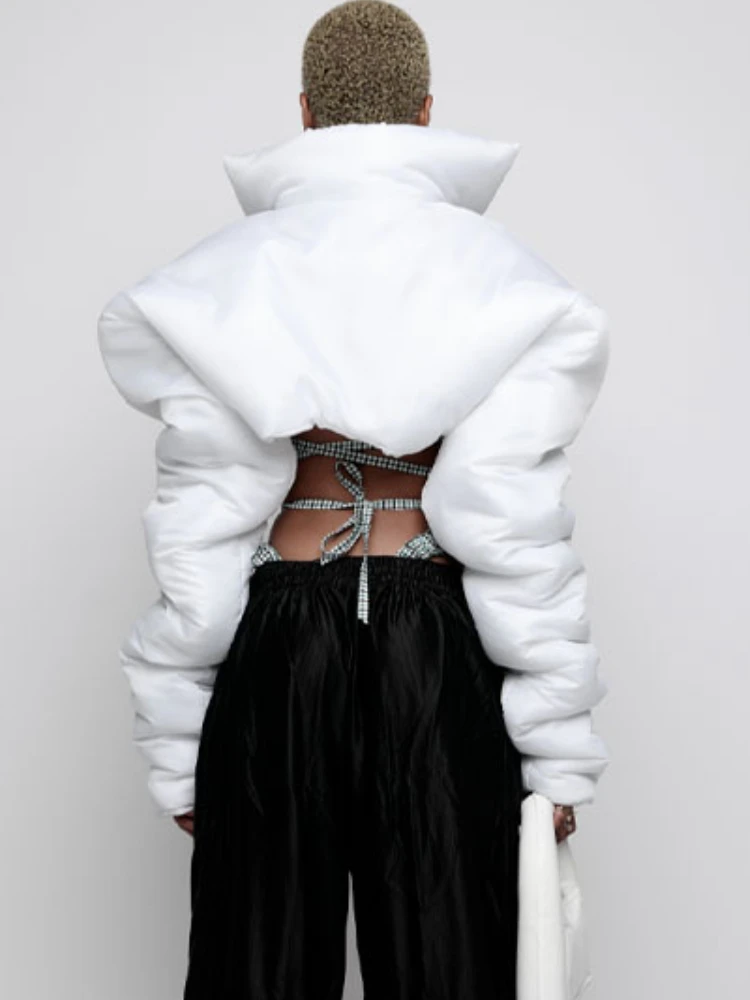 Fashion White Puffer Coats Cropped Jackets Women 2022 Winter Casual Warm Short Bubble Coats + Mini Skirt 2 Piece Sets Streetwear