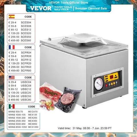 VEVOR DZ-260S пищевая вакуумная упаковочная машина, промышленный вакуумный упаковщик, Кухонная машина для упаковки мешков для мяса, устройство для герметизации пищевых продуктов
