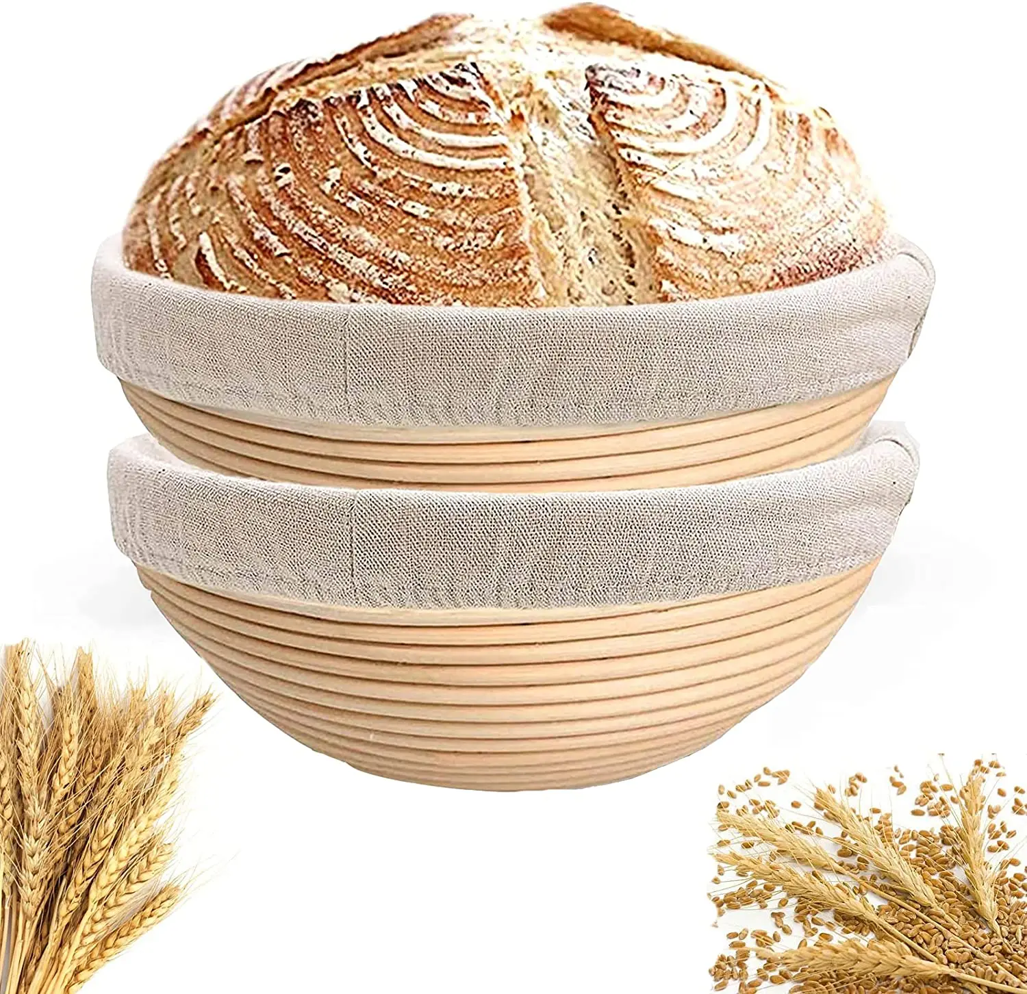 

Round Natural Rattan Fermentation Basket Country Bread Baguette Dough Banneton Proofing Proving Baskets with Cloth Cover Bakery