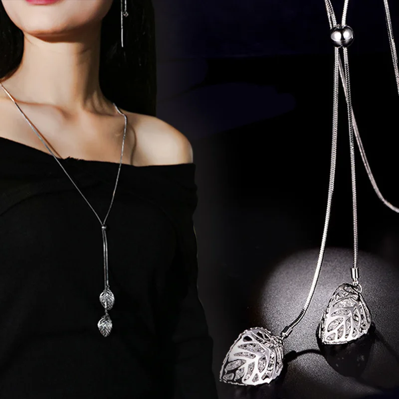 

Classic Leaf Pendant Long Necklace Ladies Jewelry New Fashion Jewelry High Sense Luxury Temperament Tassel Jewelry