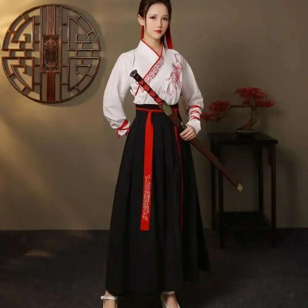 Hanfu Moderne Pour Femmes Hommes Haut Et Jupe Костюм для косплея Vêtements Traditionnels Chinois Style Chevalier