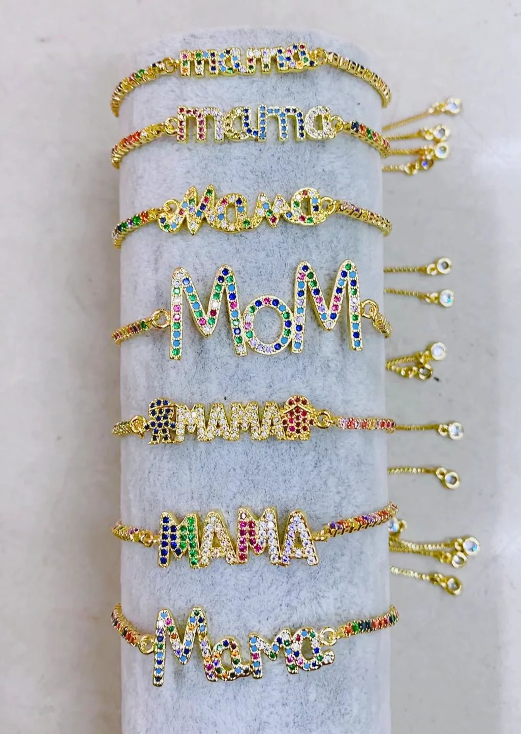 

10Pcs Trendy Mama Mom Letter Charm Bracelets for Women Tennis Chain Adjustable Bangle Fashion Zircon Mother's Day Jewelry Gift