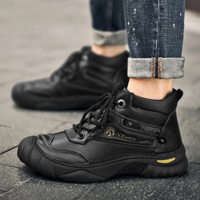 Xiaomi SALUDAS Winter Warm Plush Men Boots Genuine Leather Outdoor Snow Boots Leisure Sneakers Waterproof Non-slip Walking Shoes