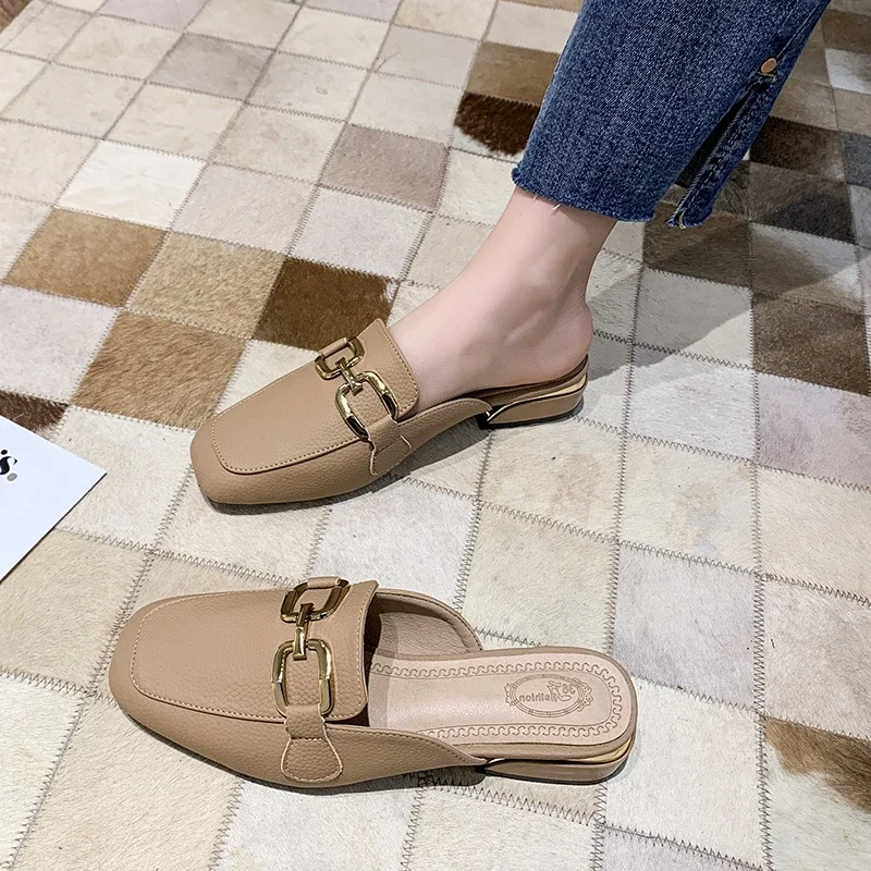 Женские полутапочки Baotou в британском стиле Повседневные тапочки на среднем