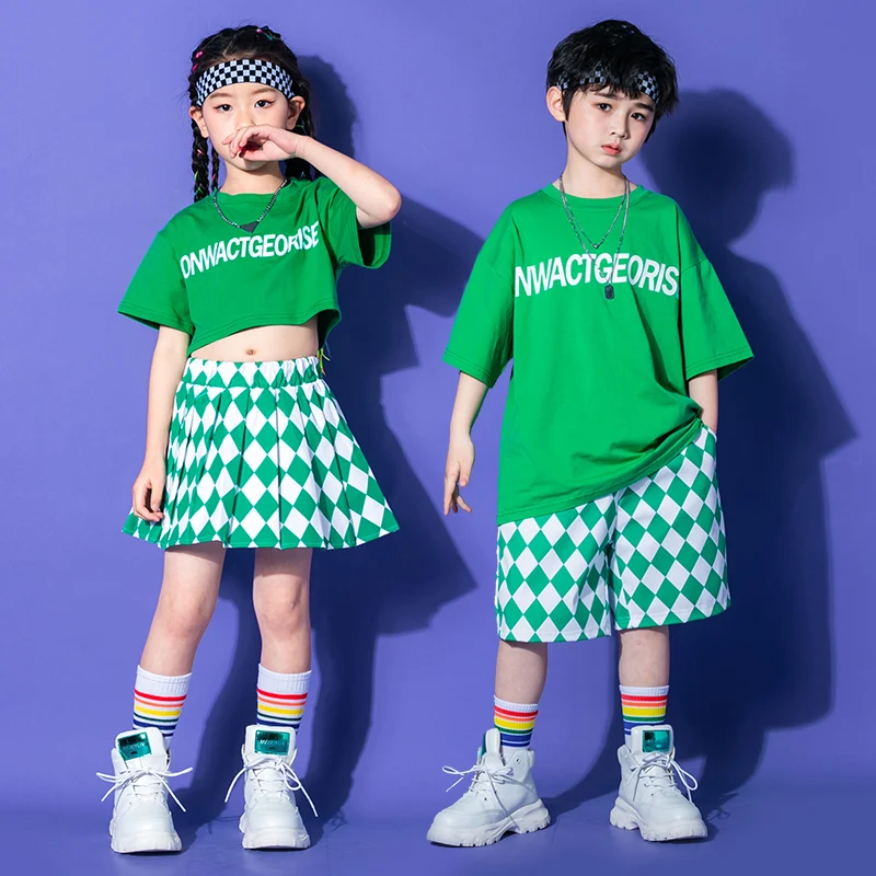 

Kids Hip Hop Dancing Clothing Tshirt Streetwear Checkered Shorts For Girls Boys Jazz Dance Costumes Cheerleaders Uniform Clothes